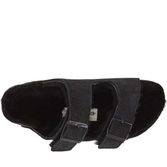 Birkenstock black Arizona genuine shearling lined sandal 37 or 40 - Picture 2 of 9